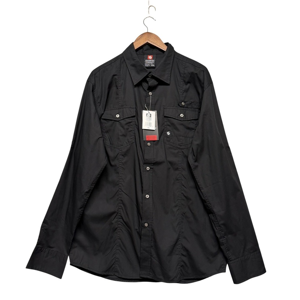 Southpole Button Up Shirt Mens XXL Black Long Sleeve Roll Tab Utility Grunge